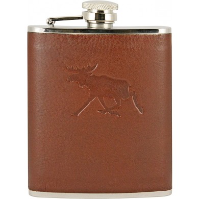 Genuine moose leather covered flask MOOSEFL476 Brown