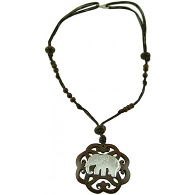 Coconut shell with sterling silver inlay necklace N101