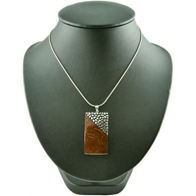 Coconut shell with sterling silver inlay necklace N117
