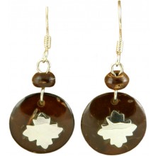 Coconut shell with sterling silver inlay earrings E932