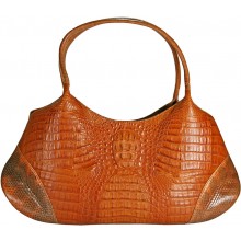 Genuine alligator and sea snake leather bag ISALB881 Tan