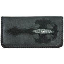 Genuine stingray and calf leather wallet NRSTW739L Black