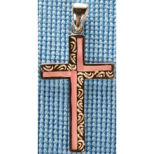 Sterling silver cross with pink shell inlay SCROSS001-3