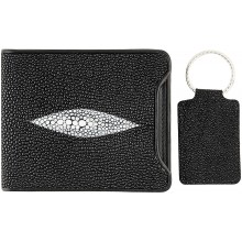 Genuine stingray leather wallet and key ring set STWS05 Black
